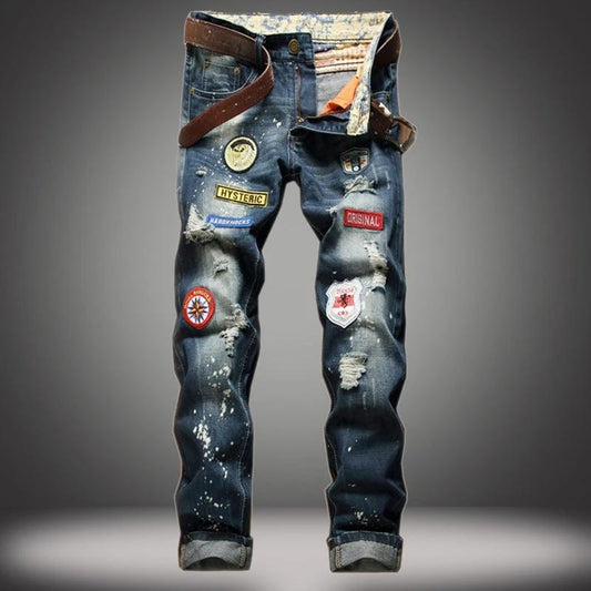 Vaqueros Rectos Slim con Salpicaduras de Tinta Estilo Antiguo para Hombre