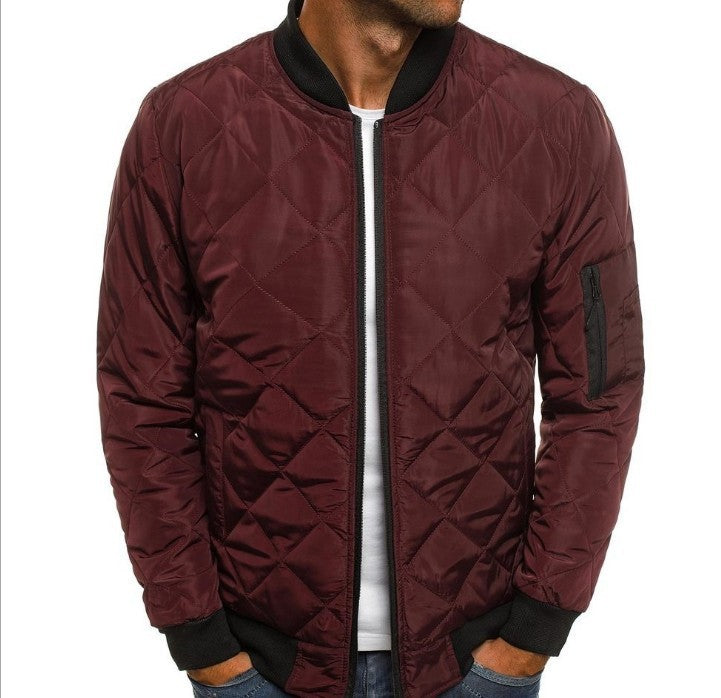 Chaqueta de invierno para hombre, color liso, cuello alto, diseño de costura de rombos, abrigo informal de negocios