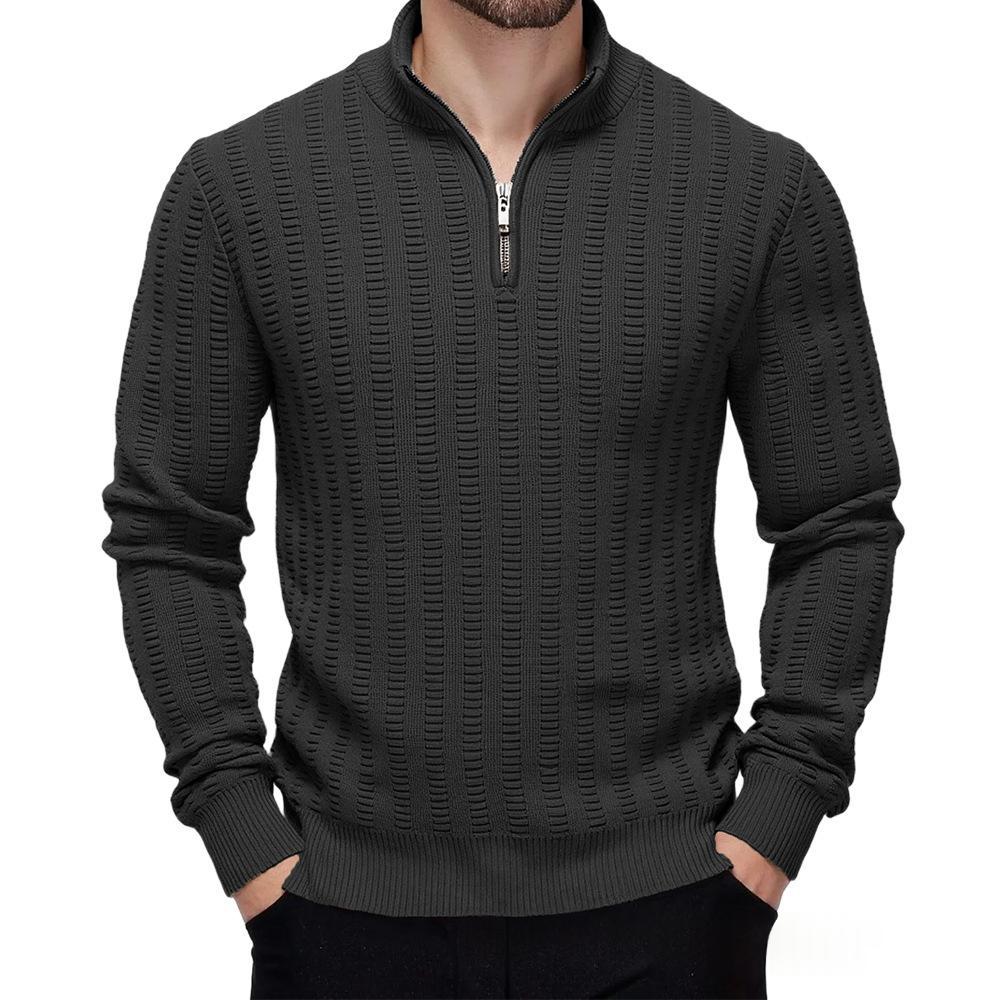 Mens Knitted High-Neck Long-Sleeve Sweater With Zipper