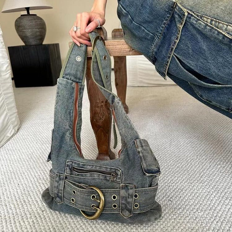 Vintage Washed Denim Travel Bag