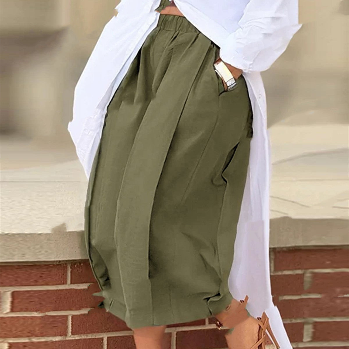 Pantalón Caprí Ancho de Algodón Liso para Mujer