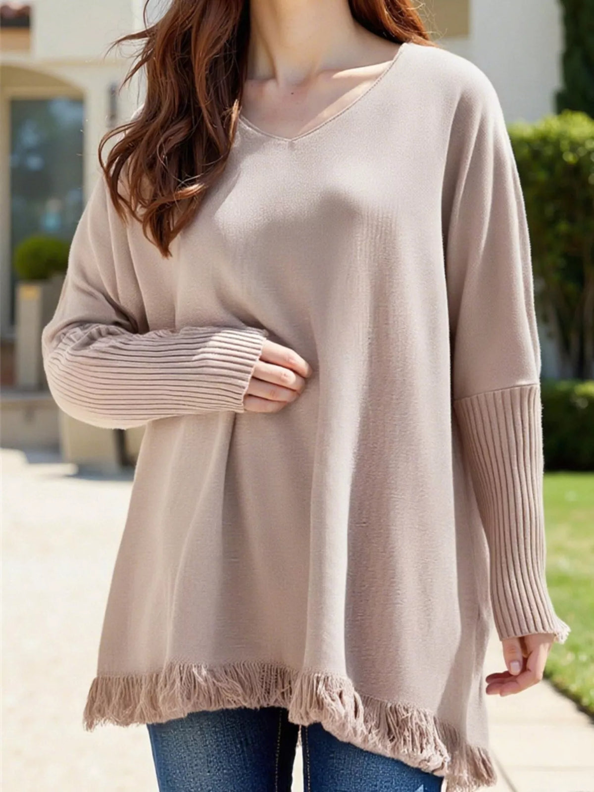 Raw Hem V-Neck Sweater