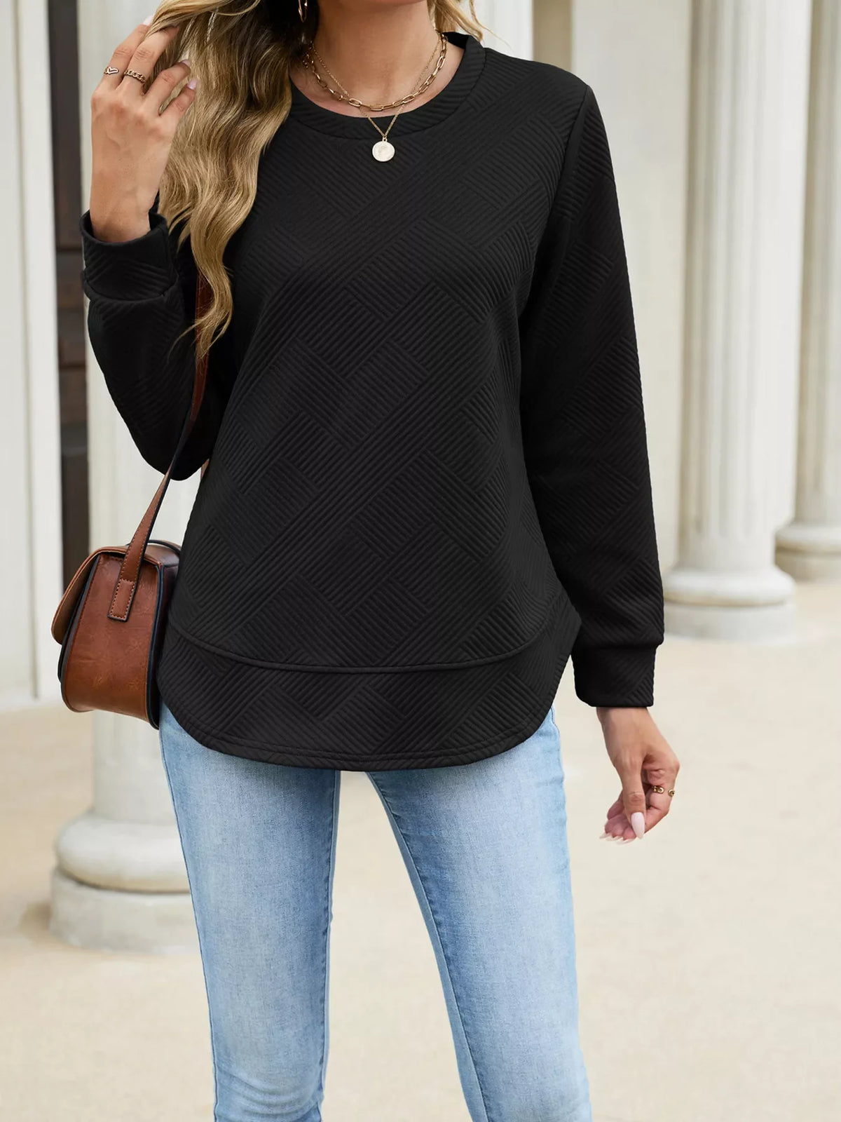 Textured Crew Neck Sweatshirt