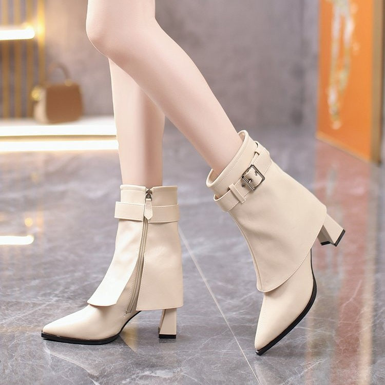 Stylish Pointed-toe Chunky-heel Fashion Boots