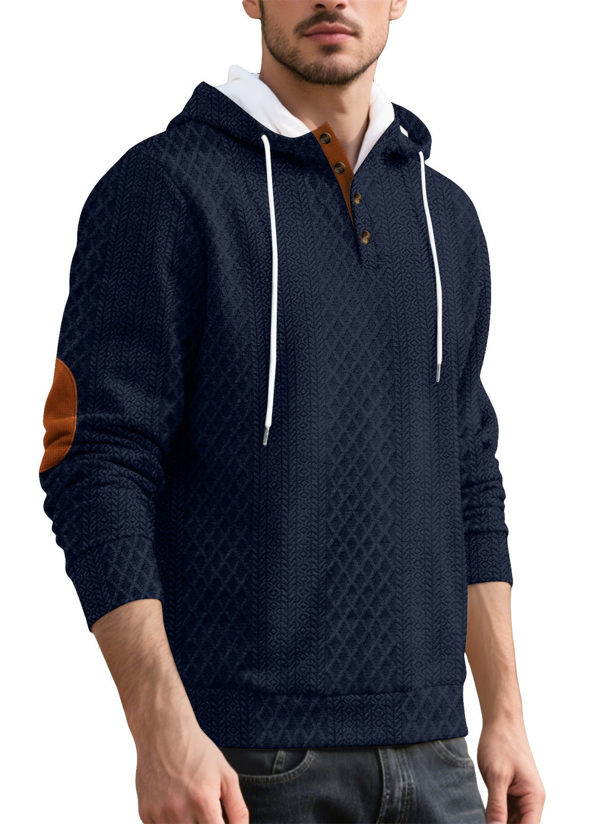 Cross-border European And American Amazon Men's Casual Pullover Jacquard Solid Color Hooded Embroidery Sports Thickened Autumn And Winter Sweats