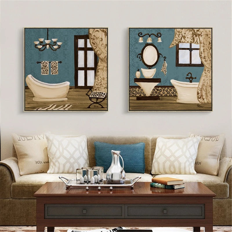 Modern Retro Bathroom Canvas Painting Mural Poster Wall