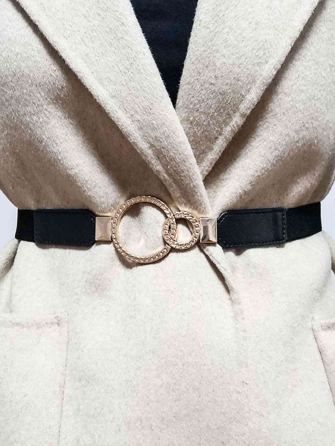 ElegantStyle Double Ring Buckle Elastic PU Belt – Adjustable Comfort Fit See size chart under “more details”