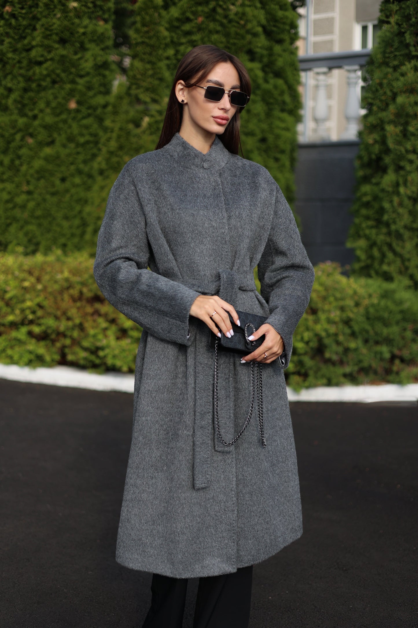 Abrigo de mezcla de lana de alpaca en gris suave