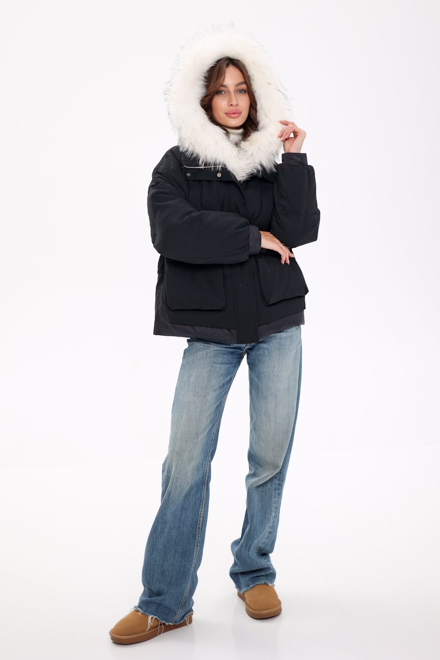 Parka de piel auténtica de zorro ártico con relleno de plumón