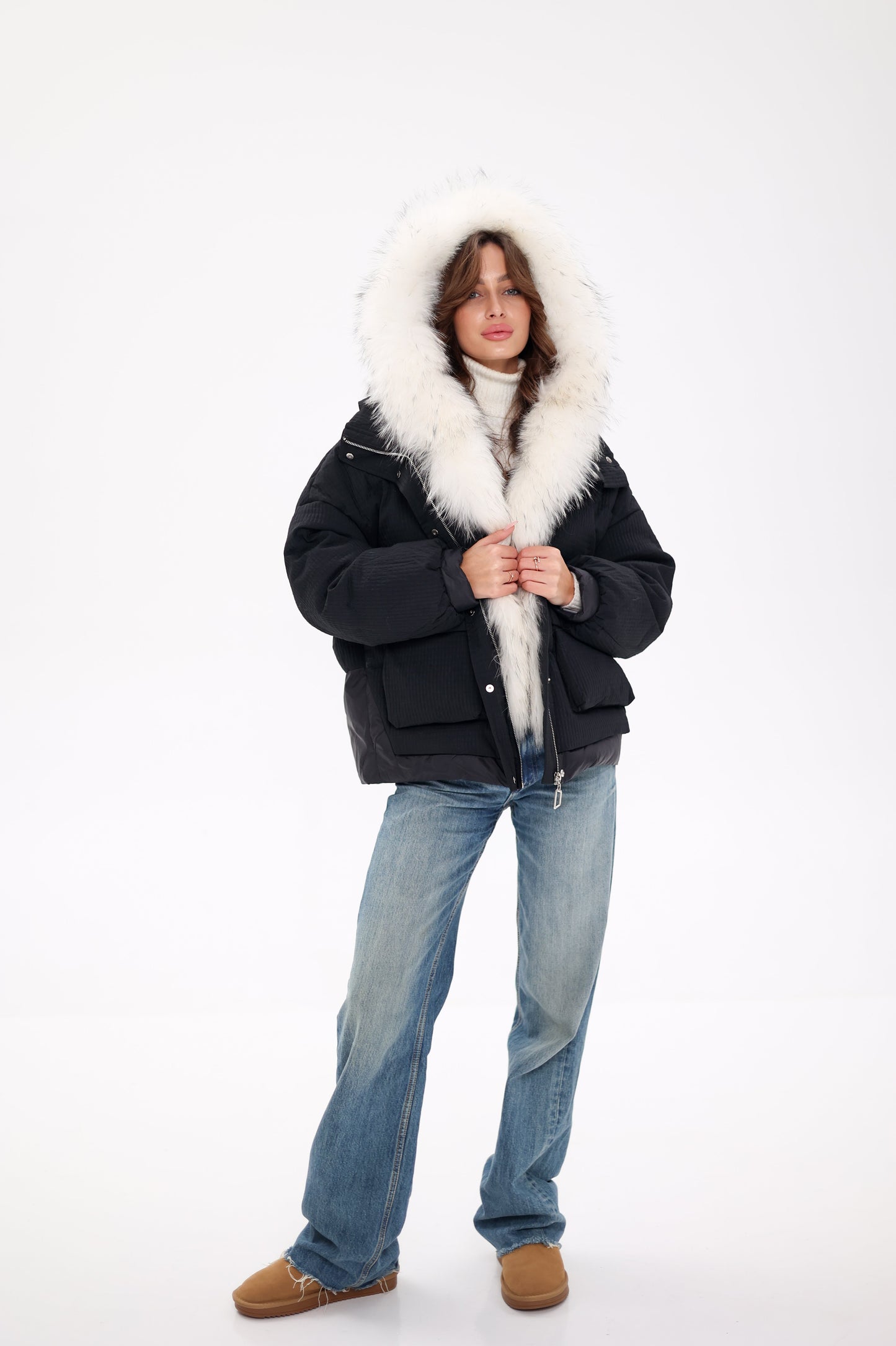Parka de piel auténtica de zorro ártico con relleno de plumón