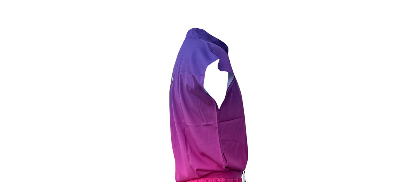 Top de uniforme médico DK Gradient con cremallera (Morado/Rosa)