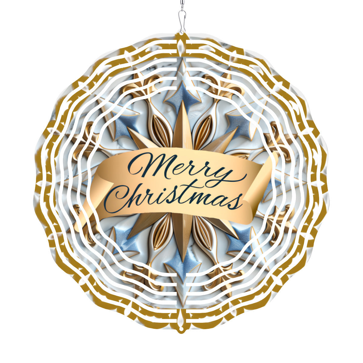 Merry Christmas Blue Mandala Wind Spinner Outdoor Decor