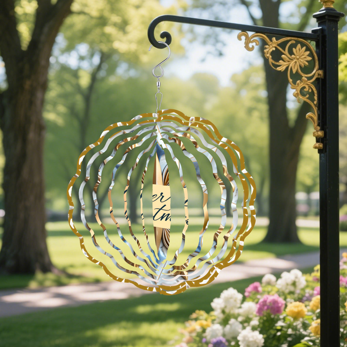 Merry Christmas Blue Mandala Wind Spinner Outdoor Decor