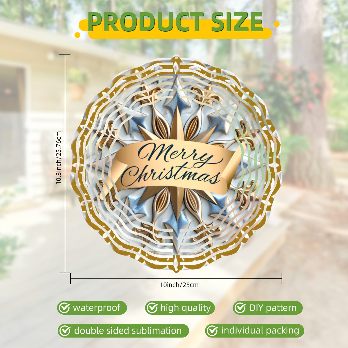 Merry Christmas Blue Mandala Wind Spinner Outdoor Decor