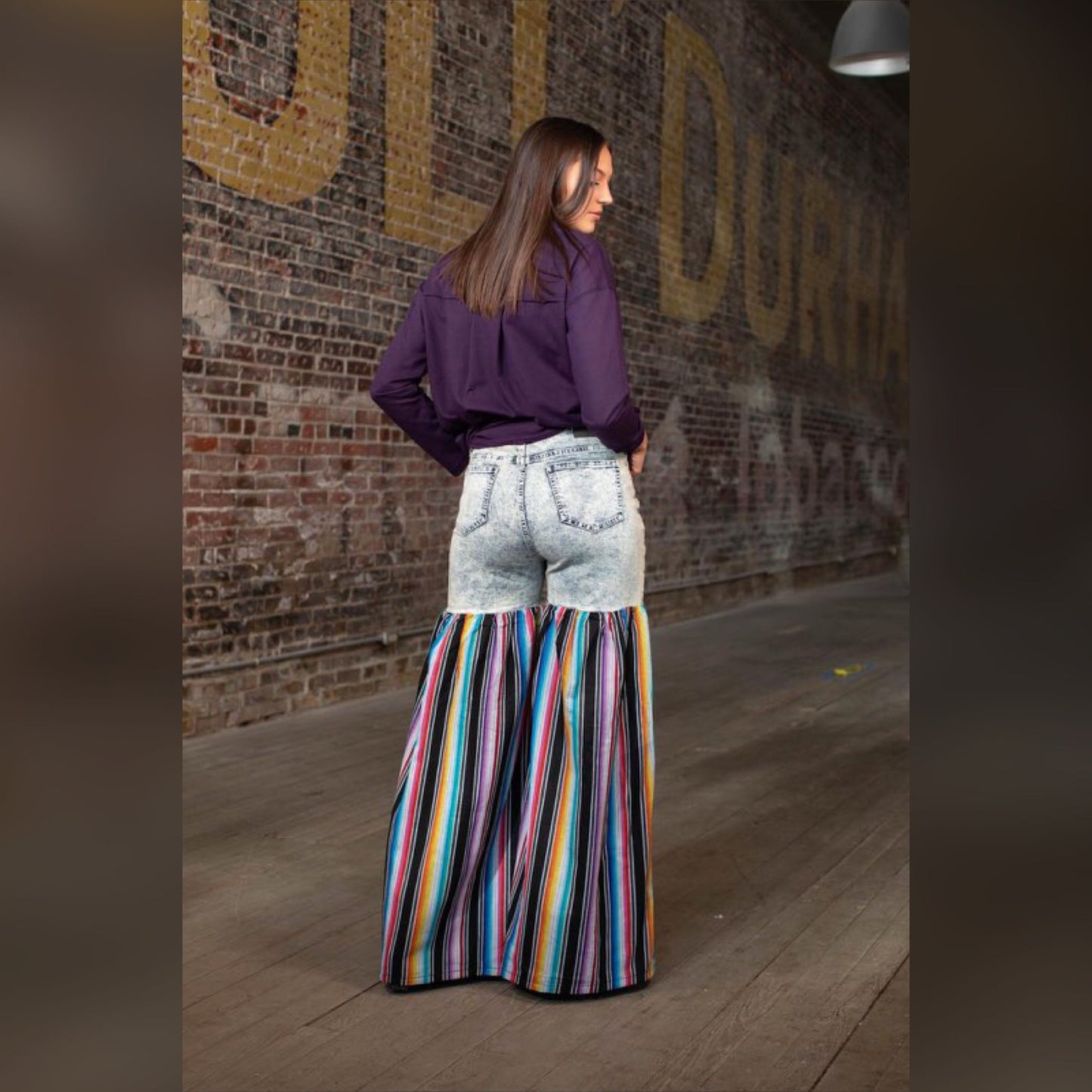 Distressed Light Denim Black Multi Color Palazzo Wide Leg Jeans