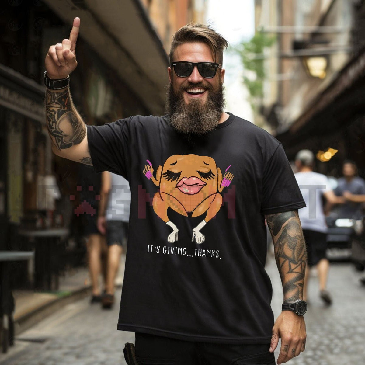 "It’s Giving Thanks" Thanksgiving Vibe Check T-Shirt – Viral Slang Modern Internet Humor Tee