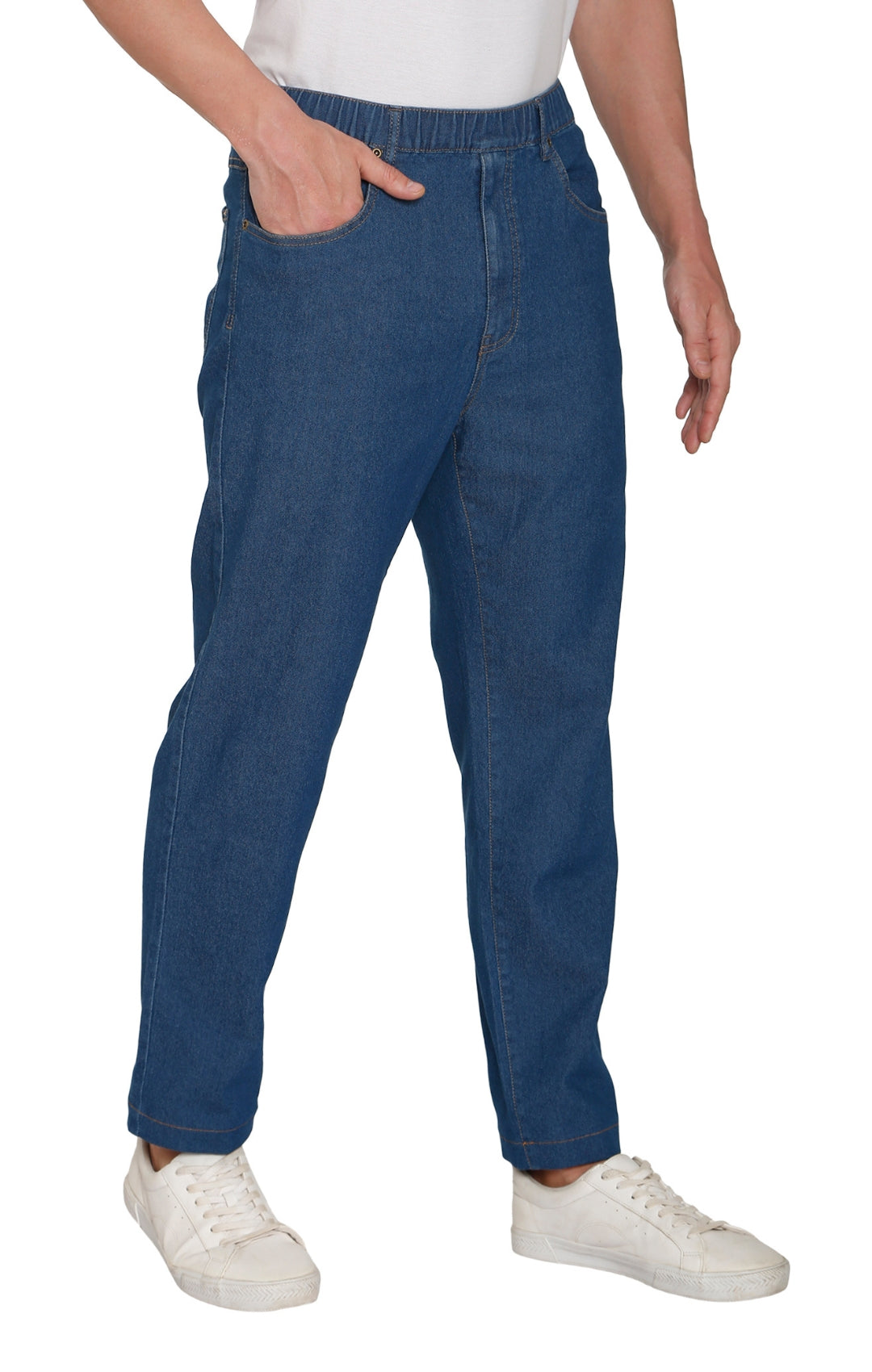 Pantalones vaqueros de mezclilla y sarga informales de hombre con cintura elástica sin cierre