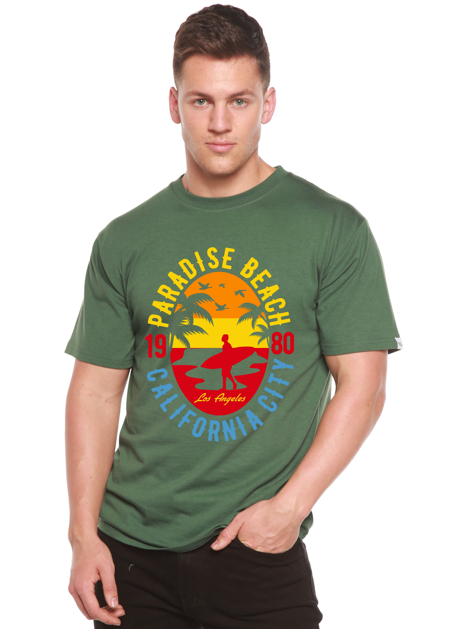 Sunshine Paradise Camiseta de manga corta con gráfico de bambú Spun Bamboo® para hombre de viscosa de bambú/algodón orgánico