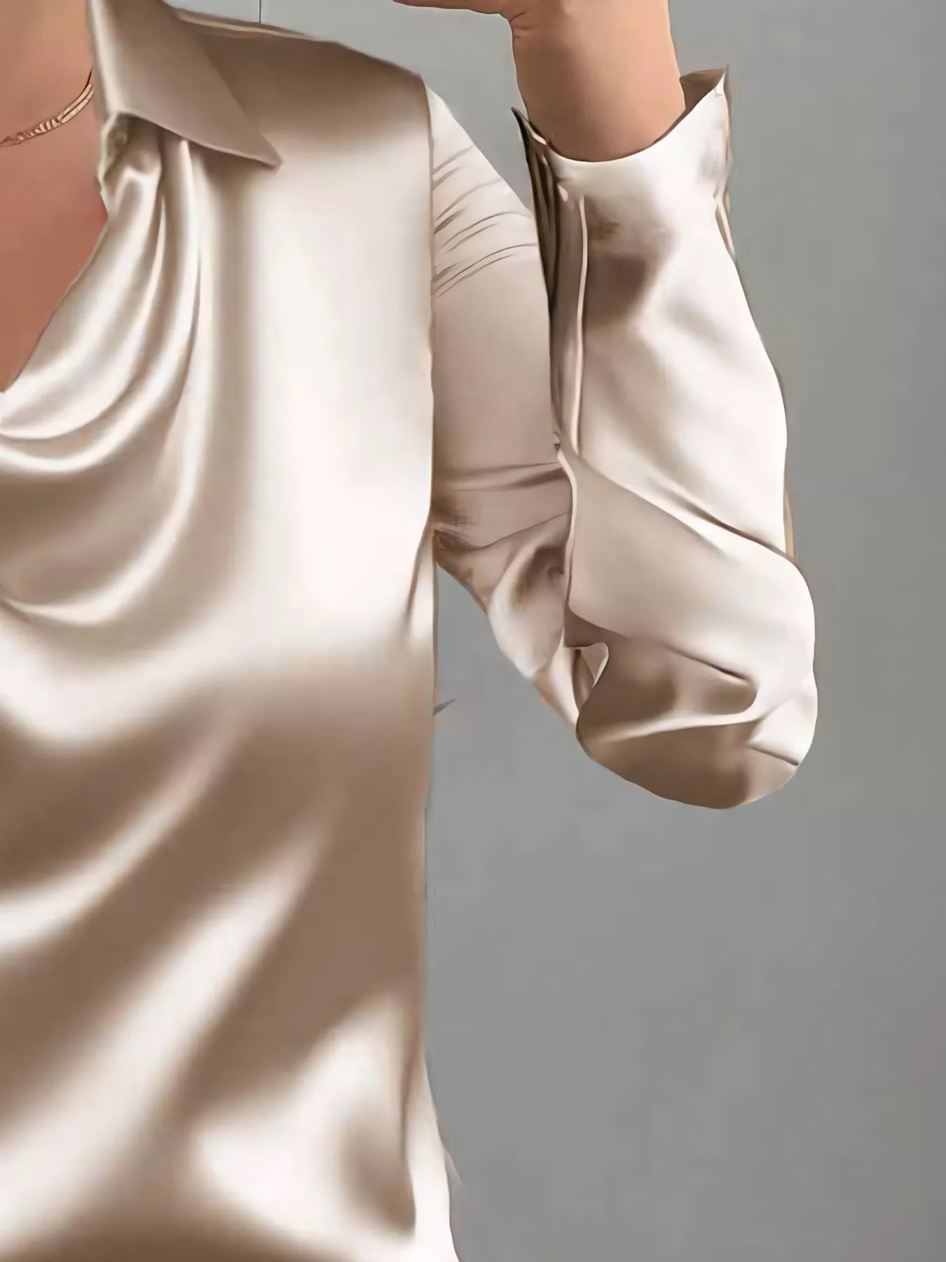 Satin Collared Neck Long Sleeve Blouse See size chart under “more details”