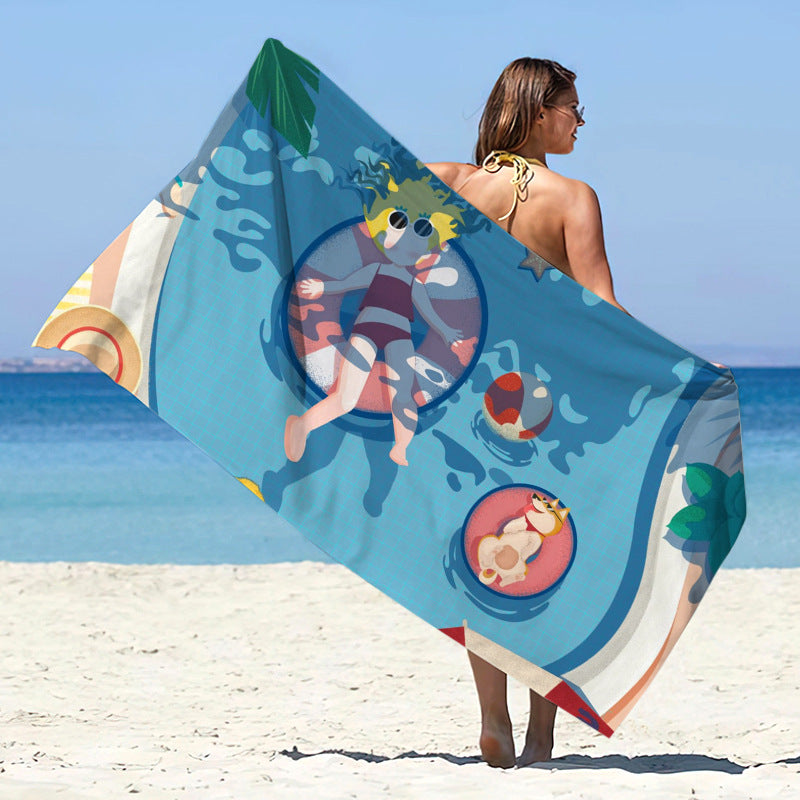 Printed Microfiber Quick-drying Beach Summer Sunscreen Shawl Double-sided Velvet Swimming Towel