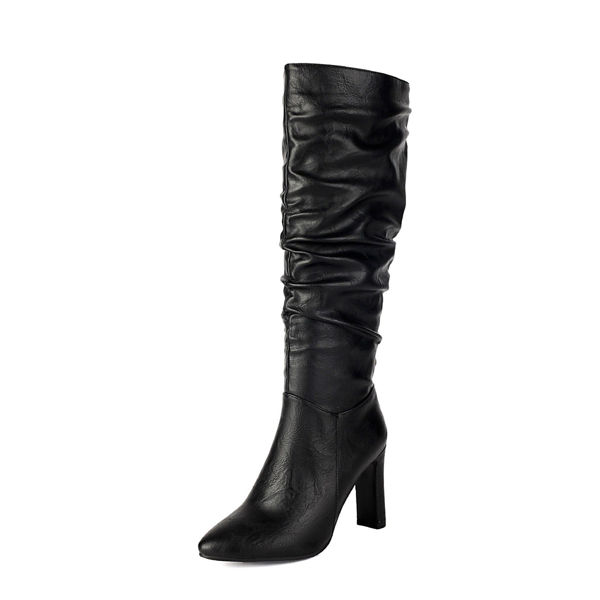 Solid-color Pleated High-top Womens Boots