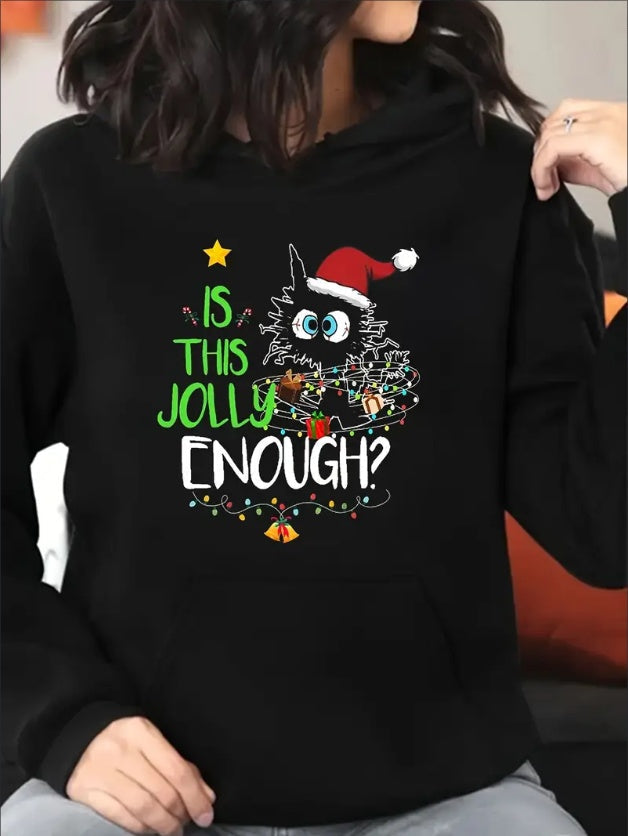 Sudadera con capucha de gato navideño de talla grande