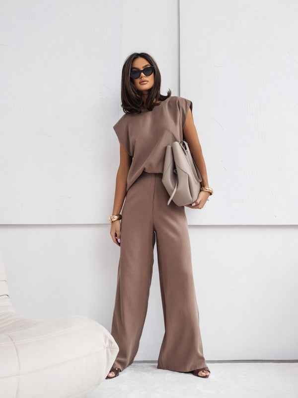 Women's 2 Piece Casual Set Short Sleeve T-Shirt Vest Loose Wide Leg Pants Seasonal Comfort