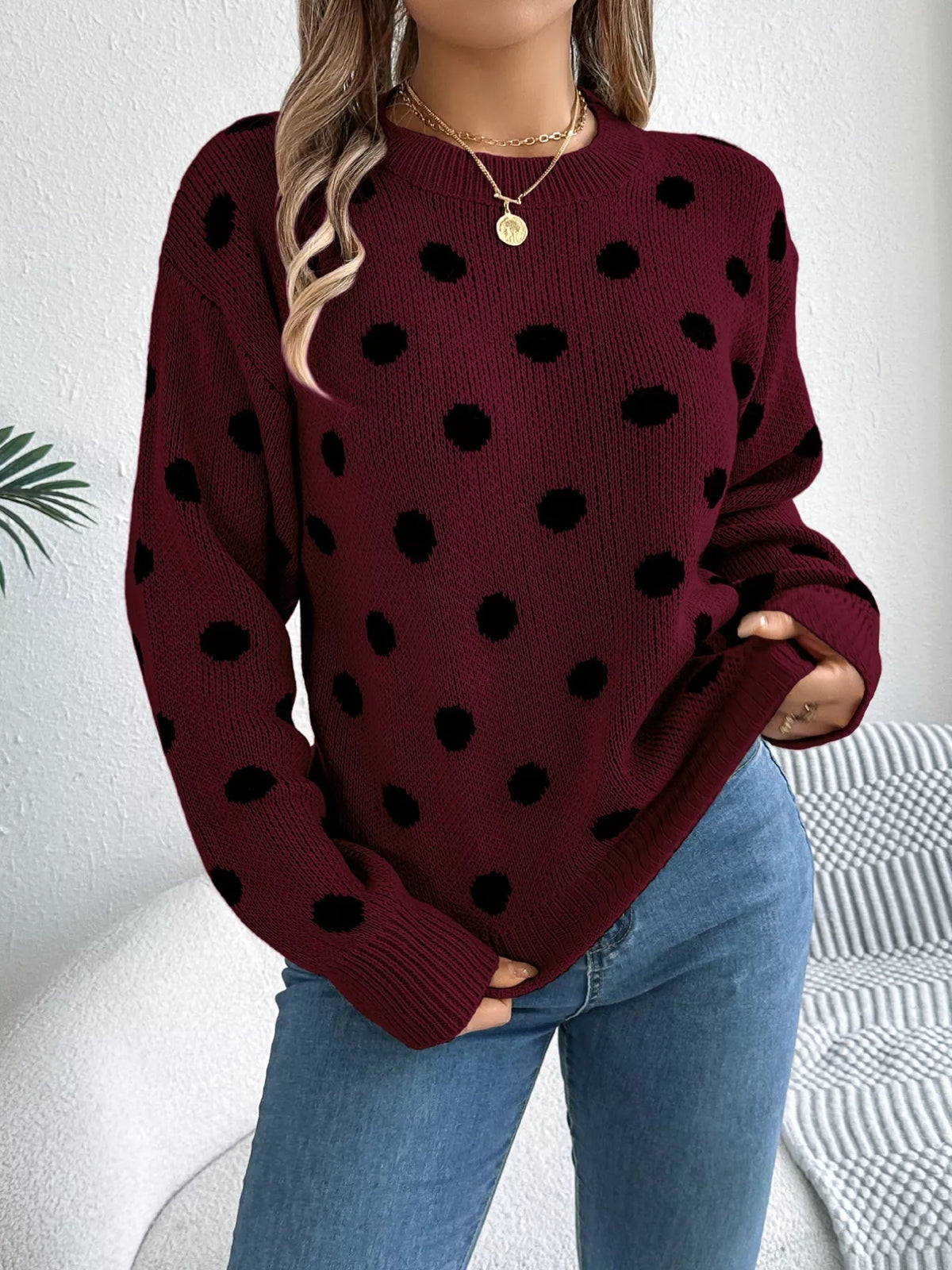 Polka Dot Round Neck Sweater