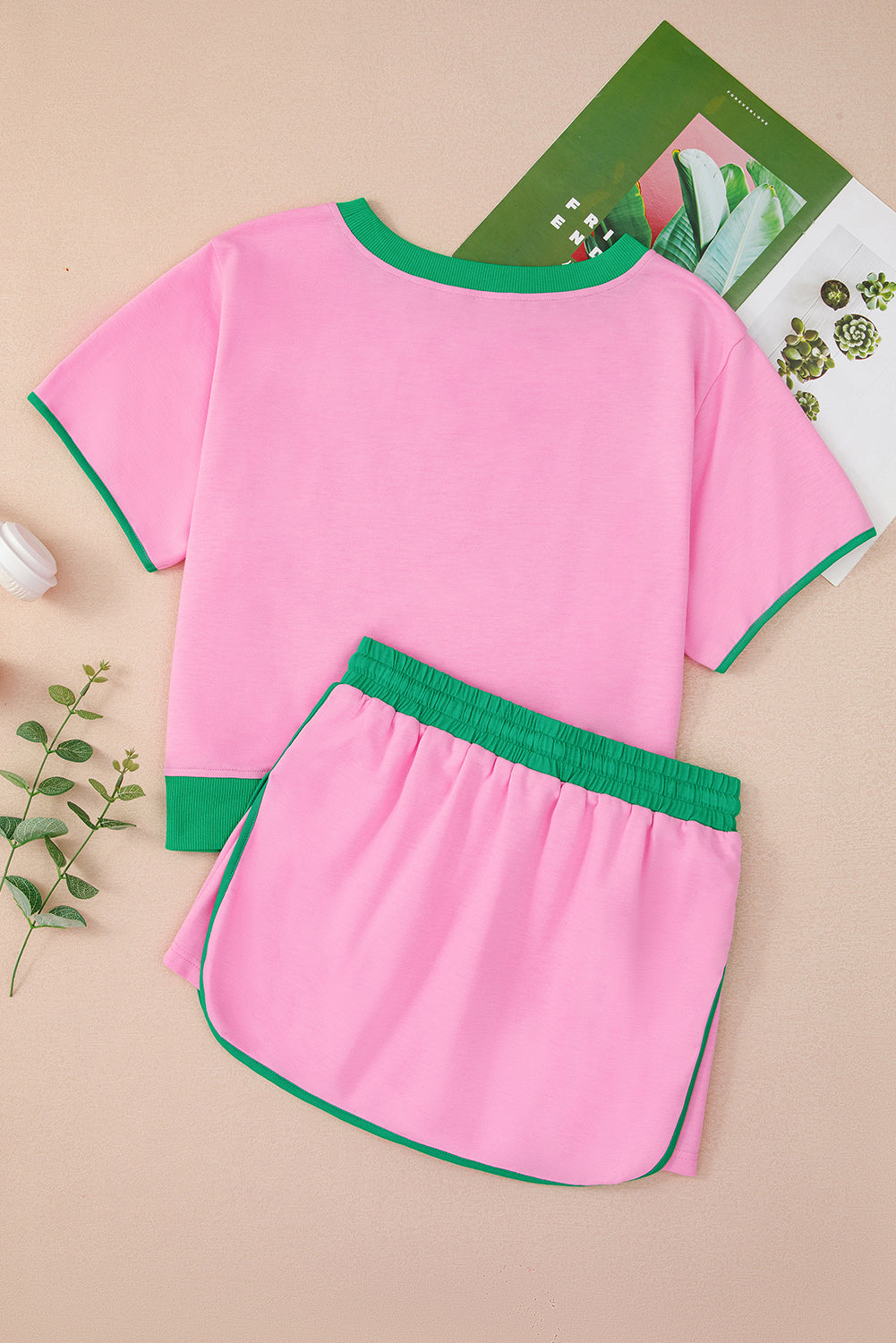 Conjunto de 2 piezas de camiseta y falda pantalón con hombro caído y bloques de color Bonbon