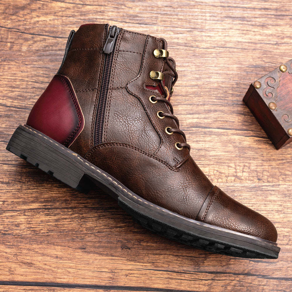 Men's Brown Zipper Tooling Martin Boots