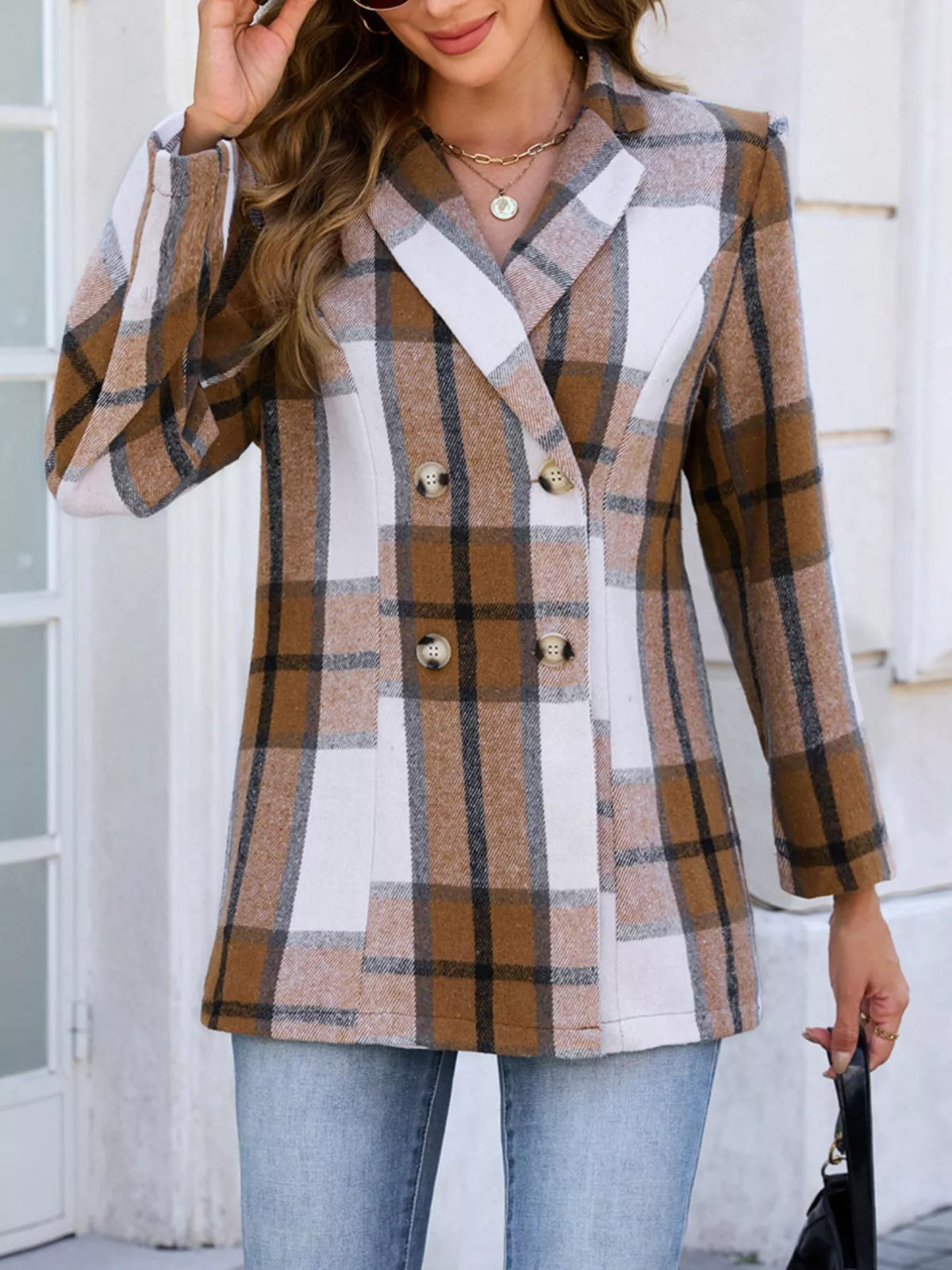 Plaid Double-Breasted Blazer