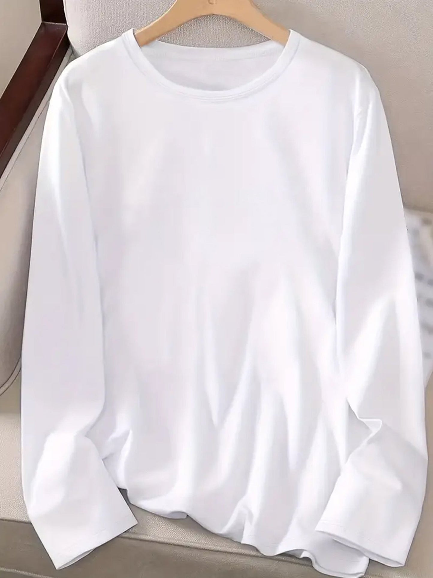 Camiseta de manga larga con cuello redondo, elástica y transpirable para mujer -