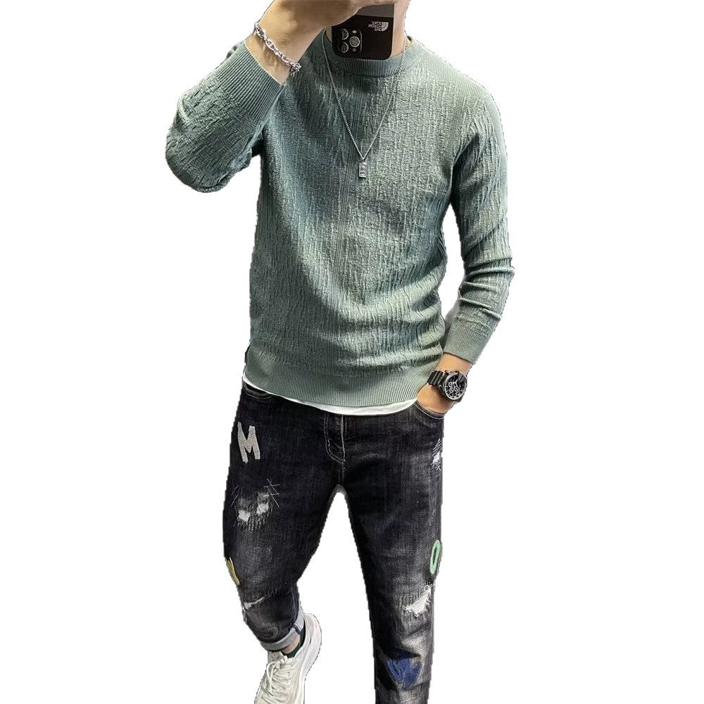 Mens New FallWinter Loose-Fit Crew-Neck Long-Sleeve Knit Sweater