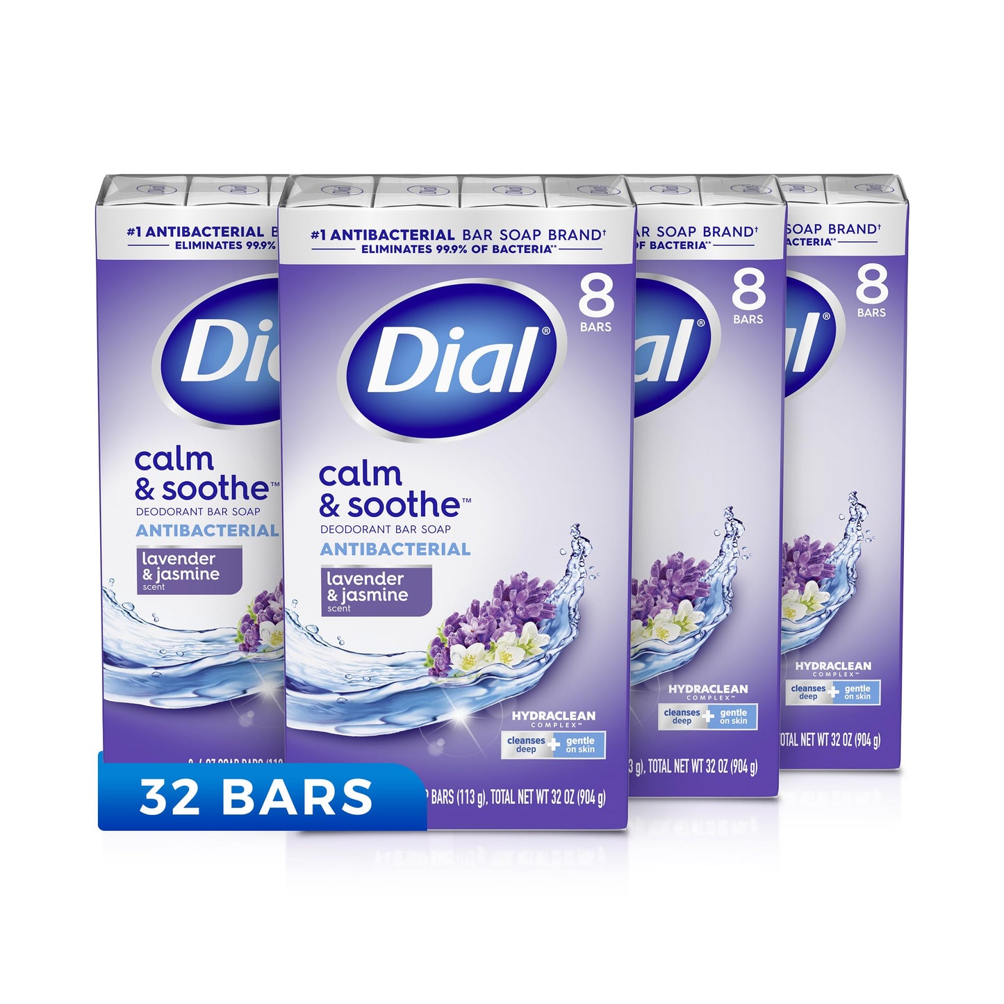 Dial Complete Antibacterial Deodorant Bar Soap Lavender & Twilight Jasmine Scent 4 oz 8 Bars (Pack of 4)