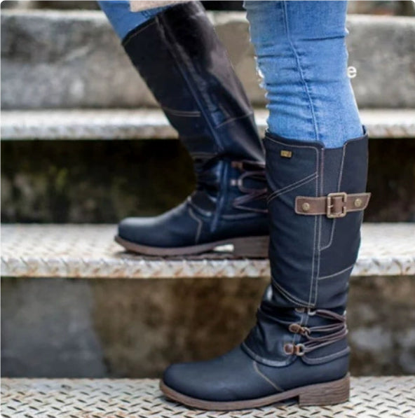 Women's High Knights' Boots, Thick Heeled Round