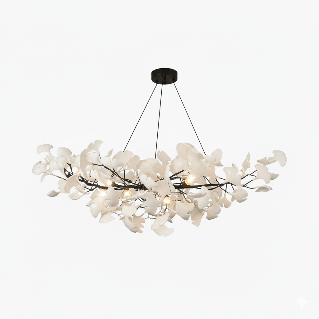 Porcelain Ginkgo Leaf Linear Chandelier with Flexible Branches | Dining Table Light