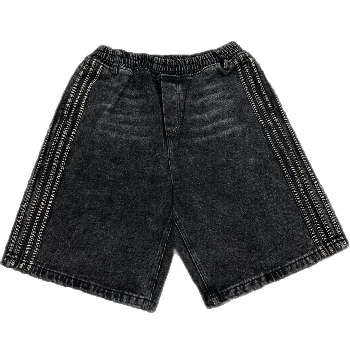 Hip Hop Striped Embroidery Baggy Denim Shorts