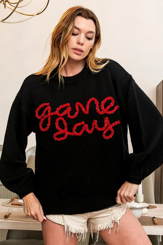 Suéter BiBi Game Day con letras metálicas
