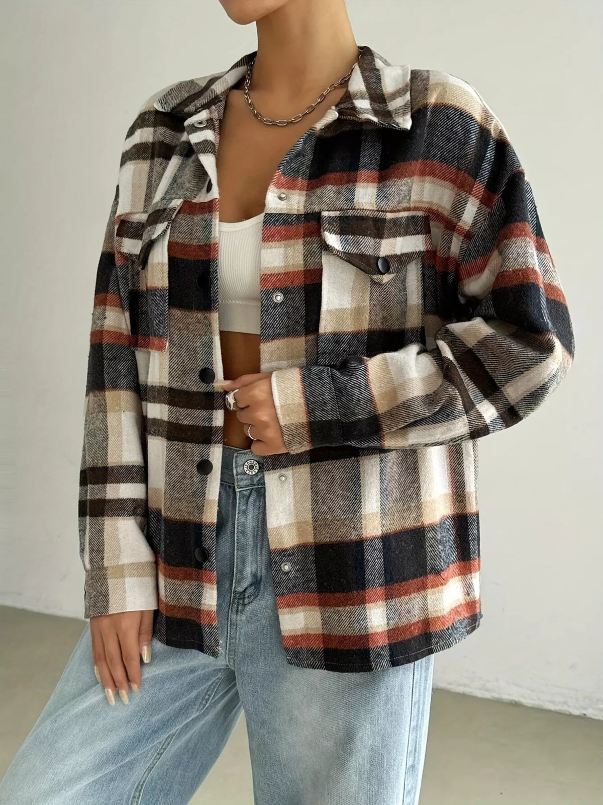Relaxed Fit Plaid Snap Down Shirt