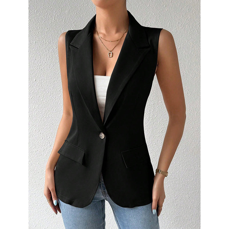 Chaleco sin mangas para mujer, blazer casual, frente abierto, chaqueta de oficina