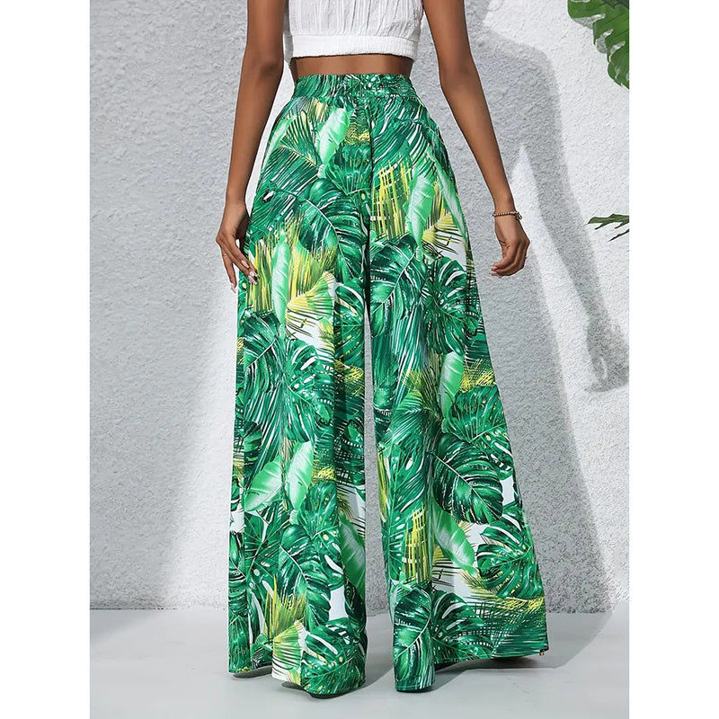 Pantalones palazo de mujer estampados de tiro alto y pierna ancha