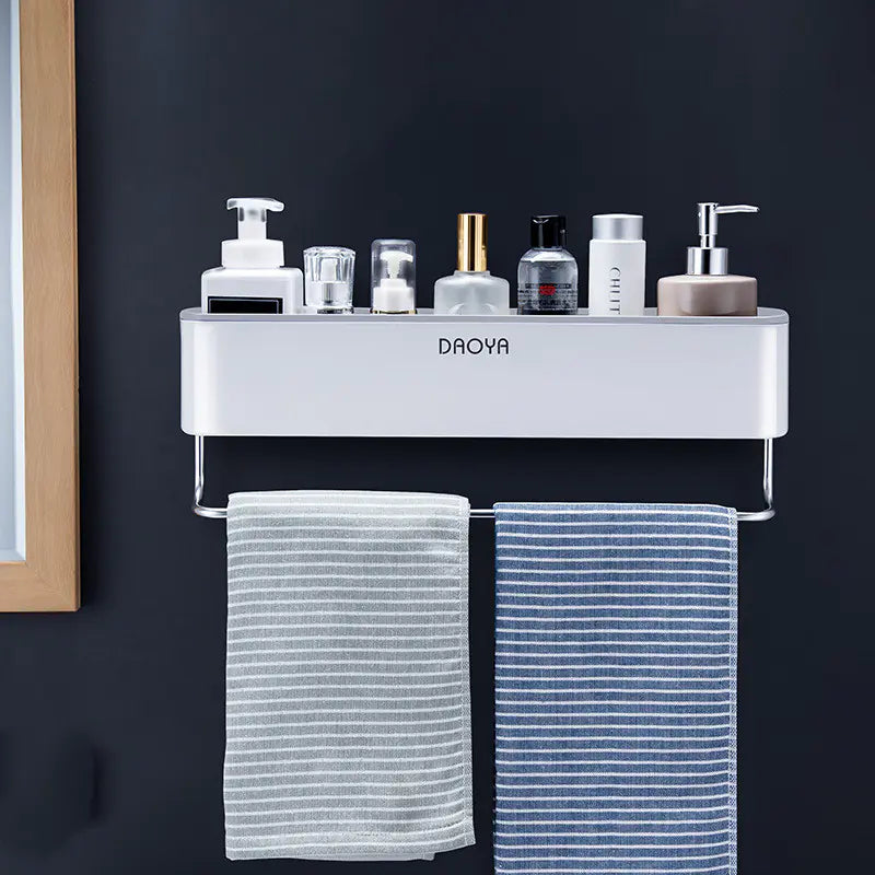 Wall-Mounted Bathroom Storage Rack Without Drilling
