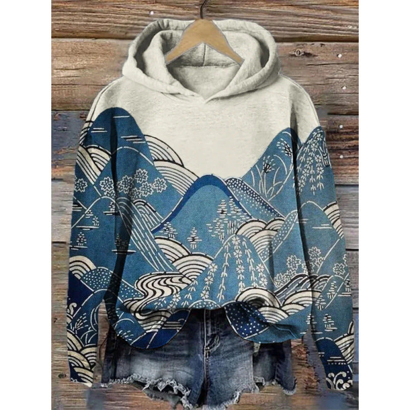 Sudadera con capucha y estampado de manga larga para mujer