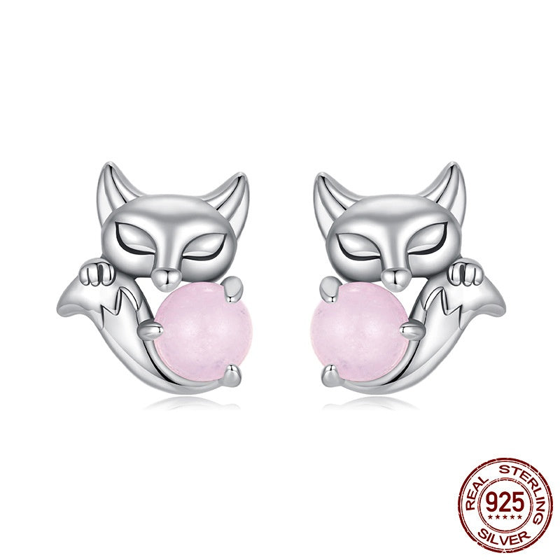 S925 Sterling Silver Fox Stud Earrings