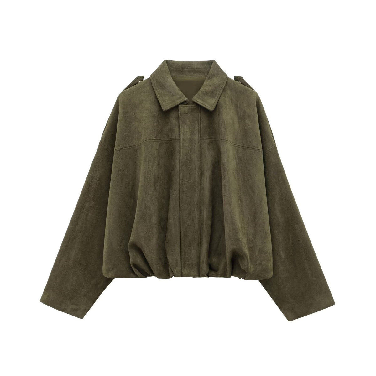 2025 Autumn And Winter European And American Bomber Jacket Bat Sleeve Zipper Loose Suede Texture Tops Women's Casual Tops Women