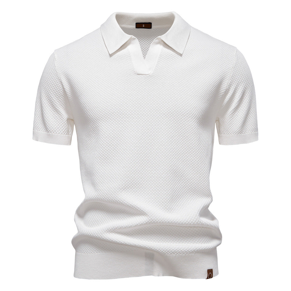 2026Summer High Quality European Size Pineapple Wool Polo Shirt Men's Business Seagull Collar Men's Short Sleeve Sweater Polo