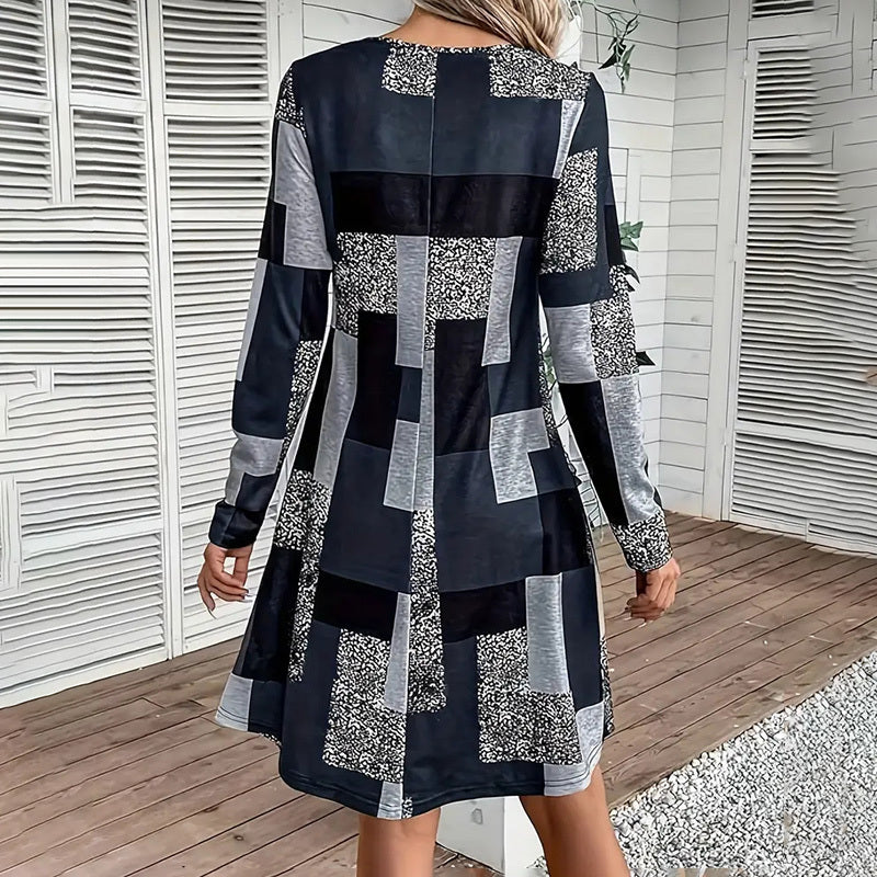 Vestido de manga larga con cuello redondo para mujer