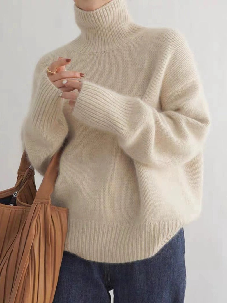 High-neck Women's Loose Versatile Knit Pullover Sweater