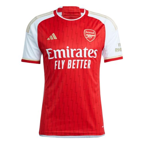 adidas Mens Soccer Arsenal 23/24 Home Jersey - Lightning Bolts and Gold Details AEROREADY Technology (US Alpha XX-Large Regular Regular Better Scarlet/White)