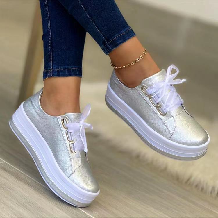 Zapatos de mujer con plataforma, cordones, punta redonda, estilo casual europeo y americano, talla grande. Ver tabla de tallas en "más detalles".